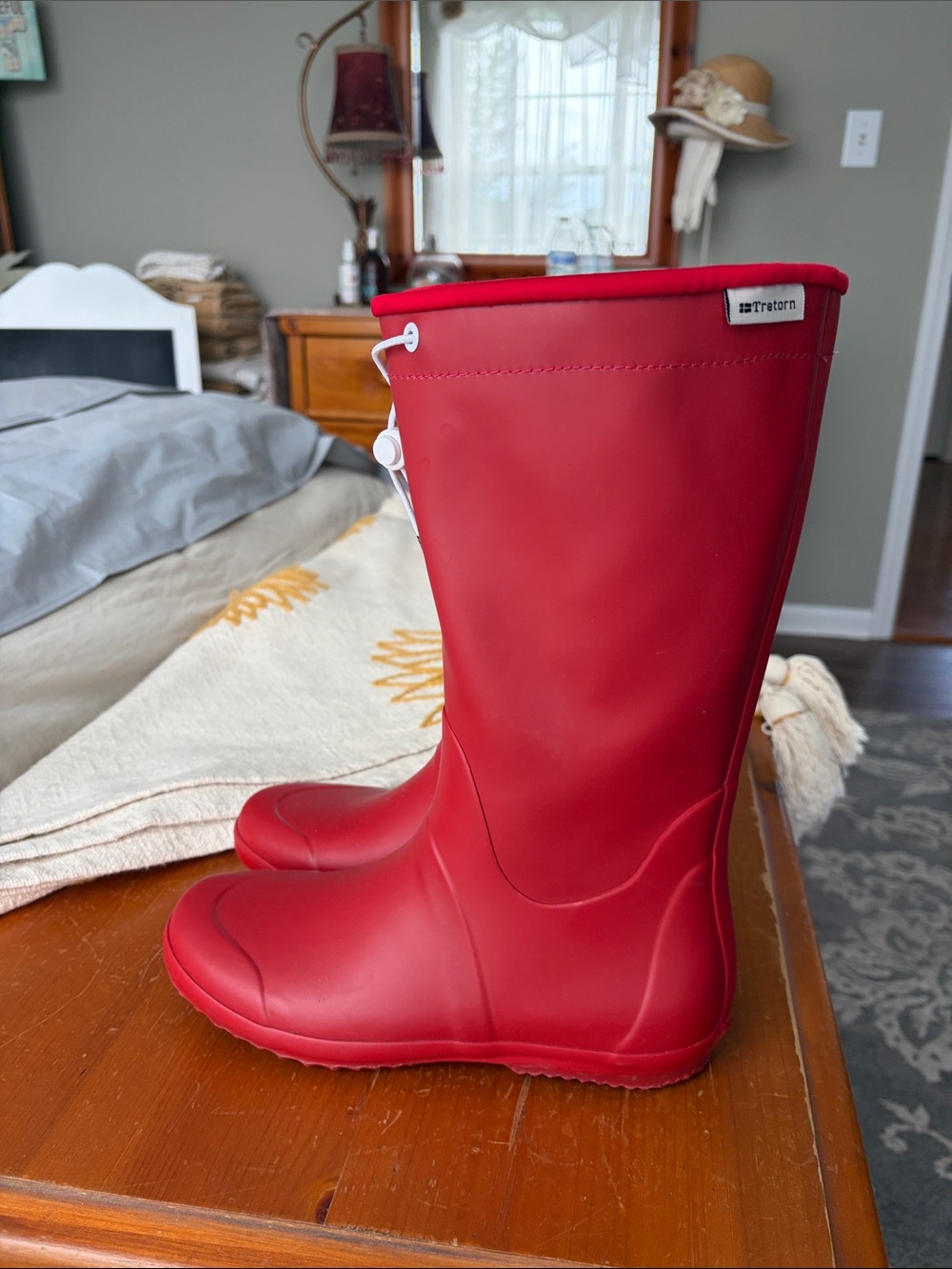 Tretorn Red Women's Waterproof Rain Boots with Drawstring Top